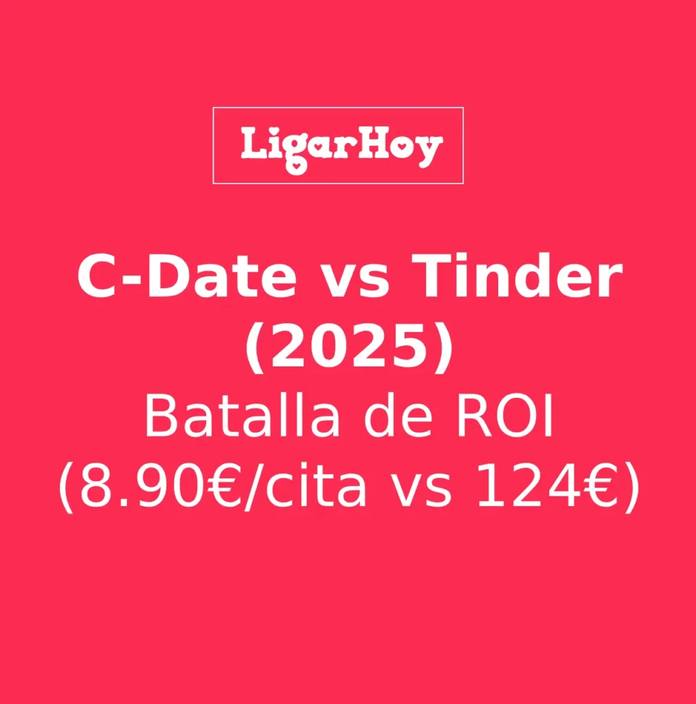 Gráfico comparativo de ROI mostrando la enorme rentabilidad de C-Date (8.90€ por cita) frente al gasto de Tinder (124€ por cita).