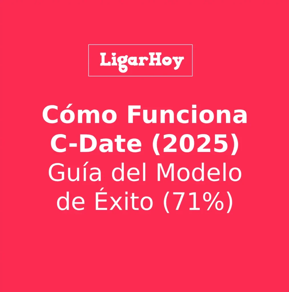 Infografía explicando cómo funciona el modelo de C-Date: 1. Mujeres registran gratis. 2. Hombres pagan. 3. Ratio 50/50. 4. Éxito.