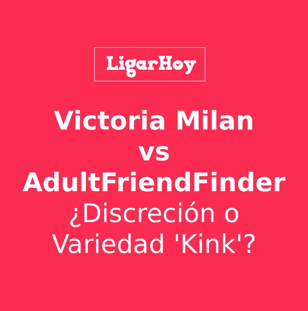 Logos de Victoria Milan (discreción, máscara) y AdultFriendFinder (explícito, fetiche) enfrentados, simbolizando la comparativa.