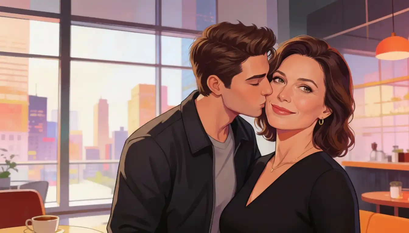 Hombre joven elegante y mujer madura atractiva en actitud cariñosa