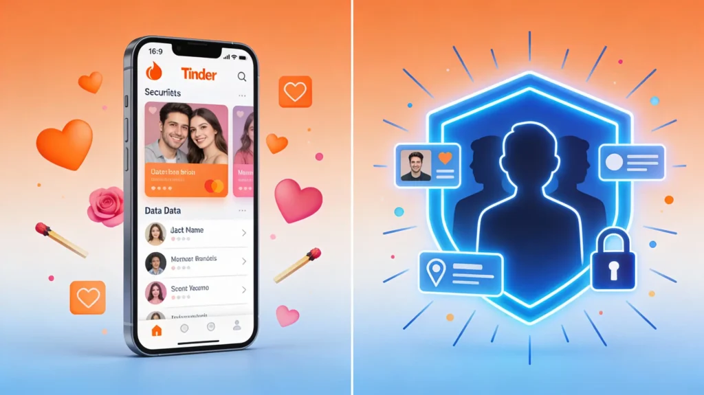 Escudo de seguridad digital protegiendo un smartphone con apps de citas.