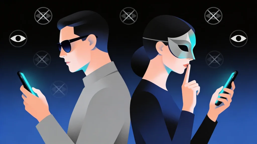 Usuario configurando modo incógnito en app de citas para no ser visto.